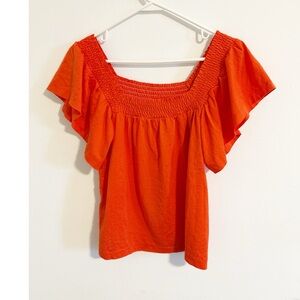 J.Crew Smocked‎ Orange Square Neck Blouse